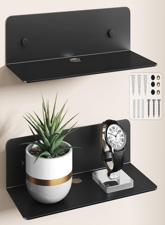 Dr.DJ Floating Shelves 9 Inch Metal Wall Mounted Set of 2 Black - Easily Expand Wall Space - Aluminium Hanging Shelves Display Shelves for Bedroom, Gaming Room, Living Room, Bathroom, Office - Image 1